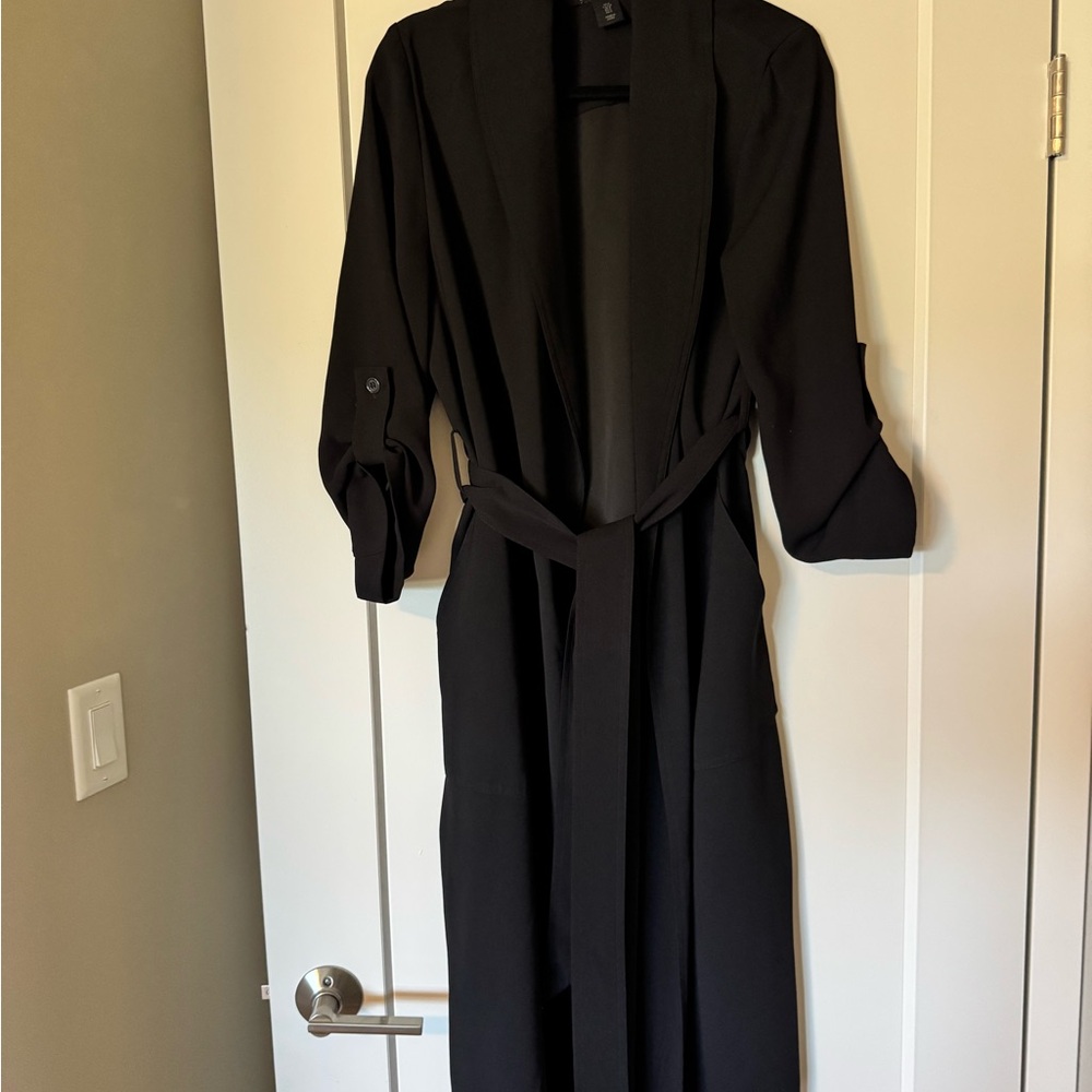 Black Long Belted Light Trench Coat